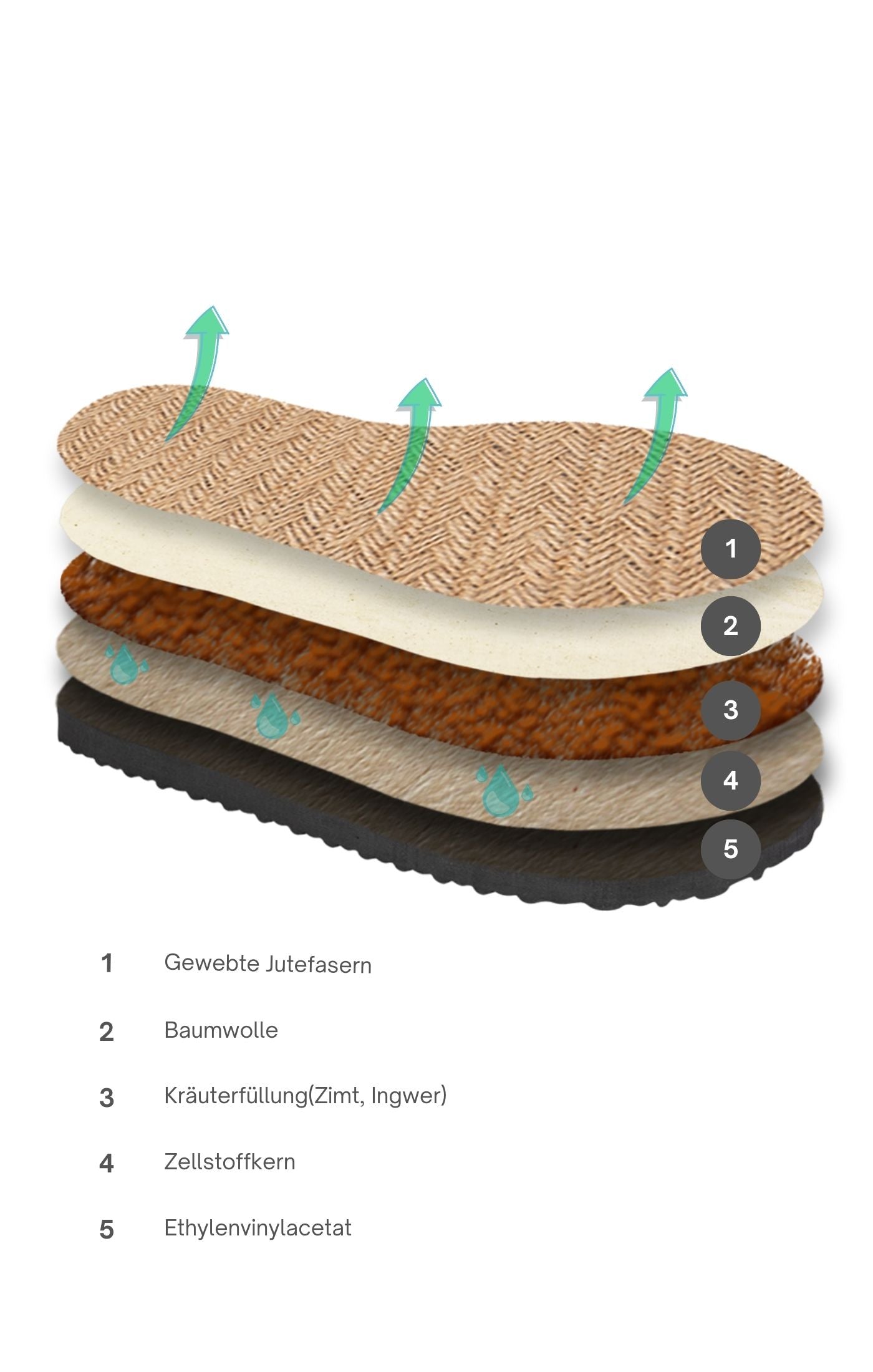 Grafische Darstellung der verschiedenen Schichten einer Zimtsohle