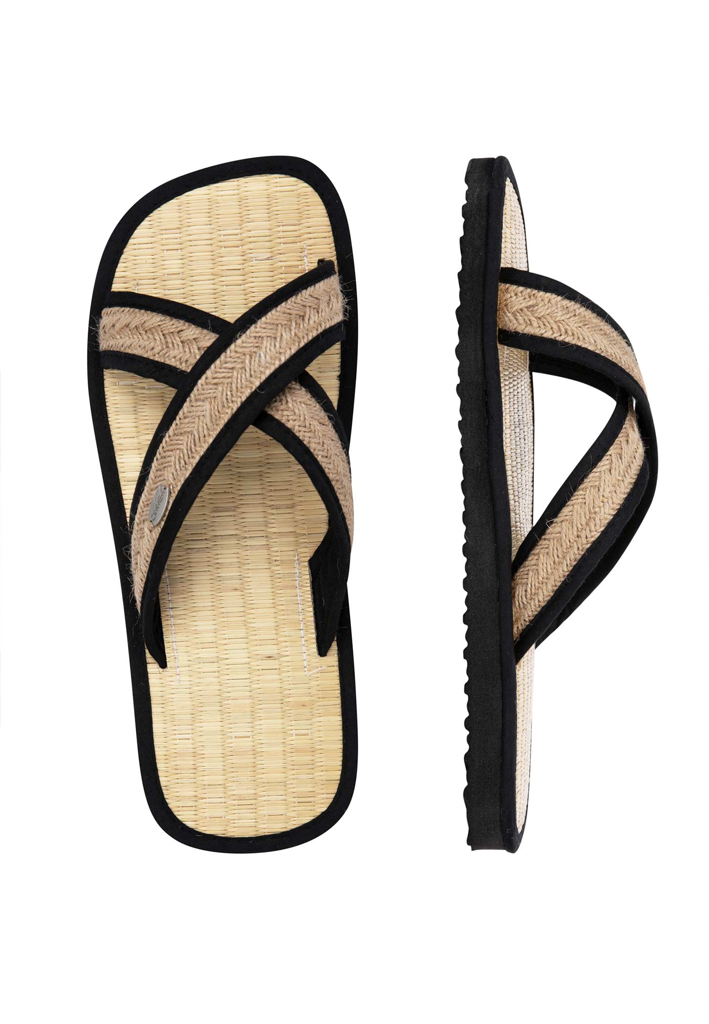 Sandale mit Riemen aus Jute, von Oben und von der Seite