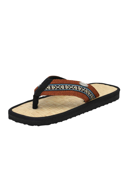 Zehentrenner mit braunen Riemen und Binsen-Innensohle