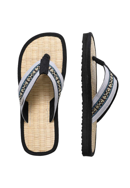 Zehentrenner mit pastelblauen Riemen, von der Seite und von oben